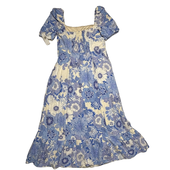 NWT London Times Blue, Ivory, White Floral Square Neck Puffer Sleeve Dress SZ 8 - Picture 3 of 10